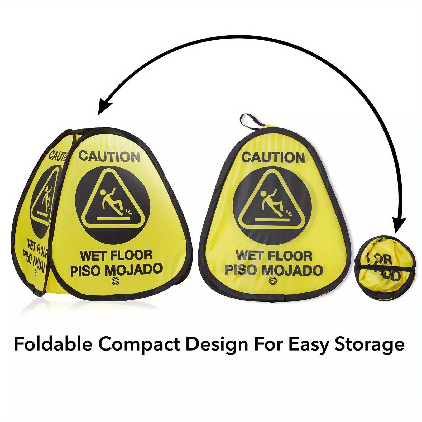 3-Pack 16" Pop-up Caution Wet Floor Signs, Yellow 4-Sided English/Spanish Warning