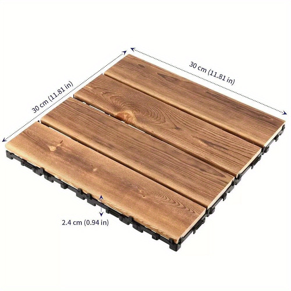 11pcs 12x12'' Patio Deck Tiles Interlocking Wooden Flooring Pavers Set Outdoor
