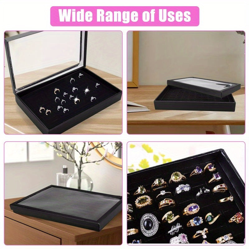 100 Slots Jewelry Ring Display Organizer Tray Holder Earrings Storage Boxes Case Rectangle Multifunctional Organizer Leather Box