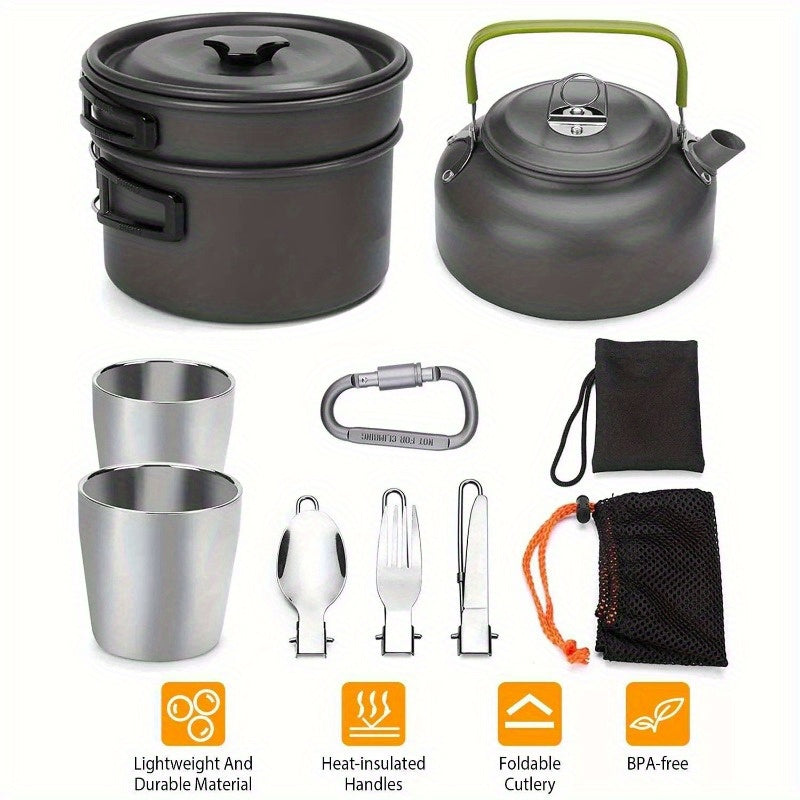 12Pcs Camping Cookware Set Camping Survival Stove Pot Pans Kit Portable Mess Kit