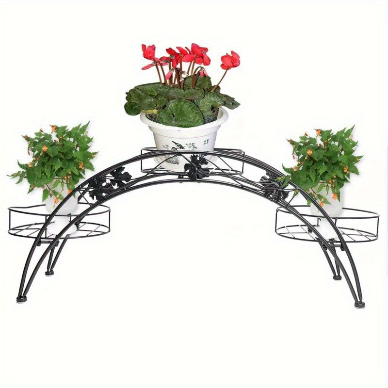 Arch Plant Stand Shelf Metal Patio Stand Shelf with 3 Brackets Wrought Iron