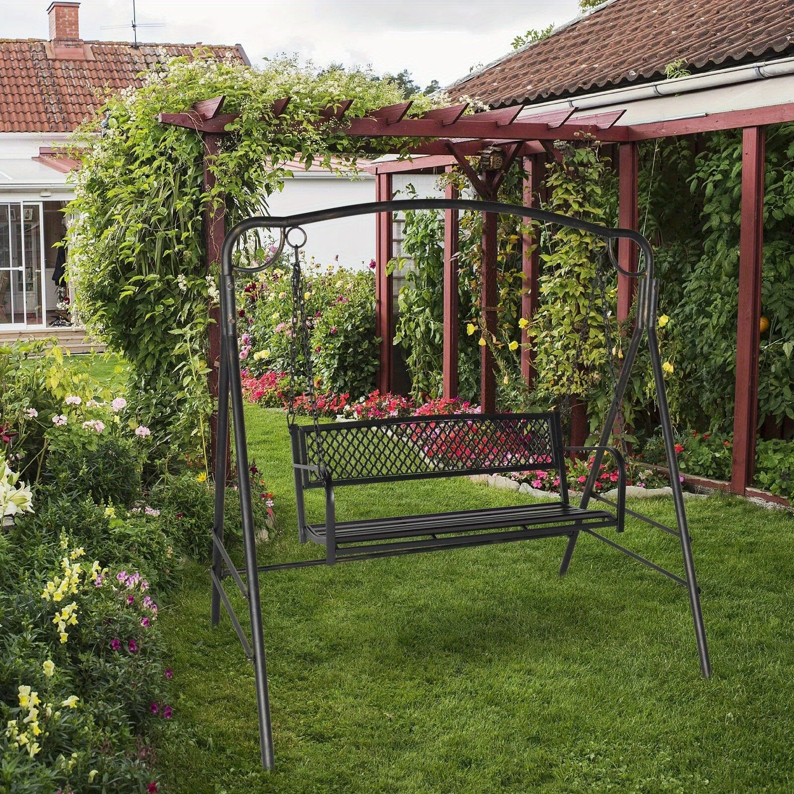 47.3'' Iron Porch Swing Chair - Outdoor Hanging Bench for Garden & Patio