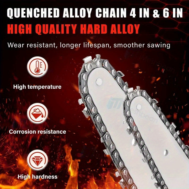 4 Inch & 6 Inch Electric Mini Chainsaw 48V Handheld Cordless Woodworking Cutter with 2 Battery 4 Chain