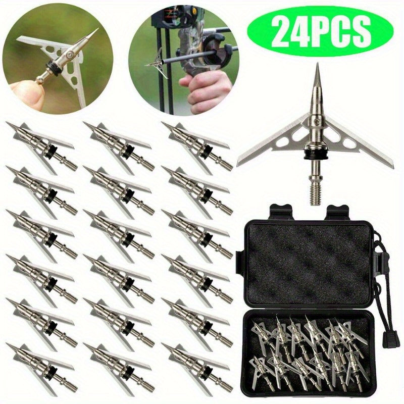 100 Grain Archery Broadheads 24PCS 2" Dia Expandable Hunting Arrowhead W/2 Blade