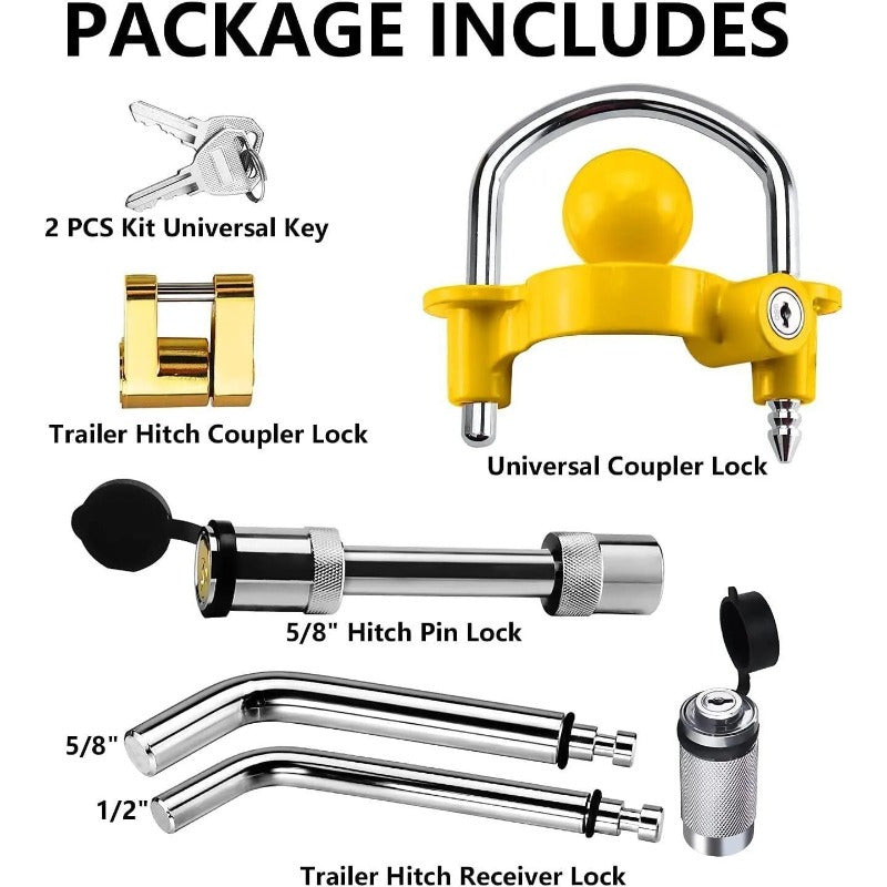 Trailer Hitch Security Lock Set Share the Same 2 Keys