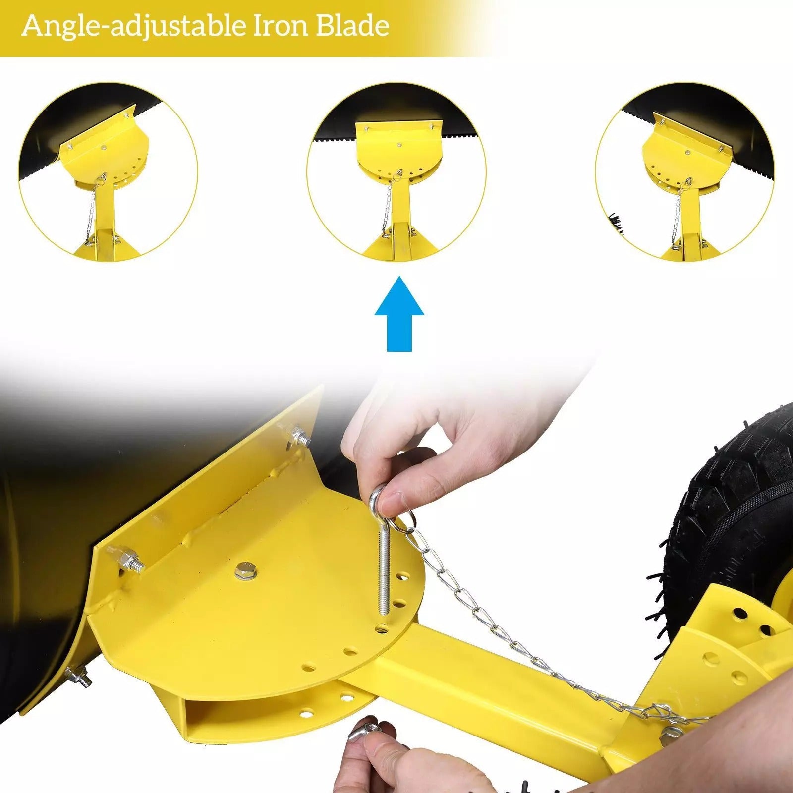 Heavy-Duty Snow Shovel with Wheels – Adjustable Rolling Snow Pusher with Inflatable Wheels & Ergonomic Handle