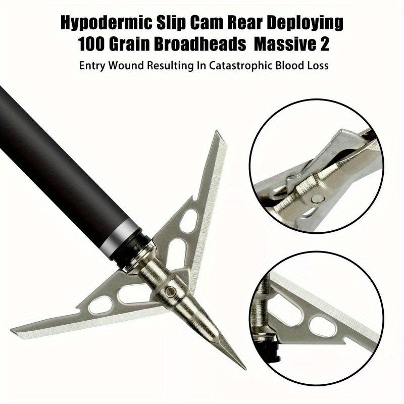 24x 100 Hunting Arrowhead W/2 Blade Grain Archery Broadheads 2" Dia Expandable