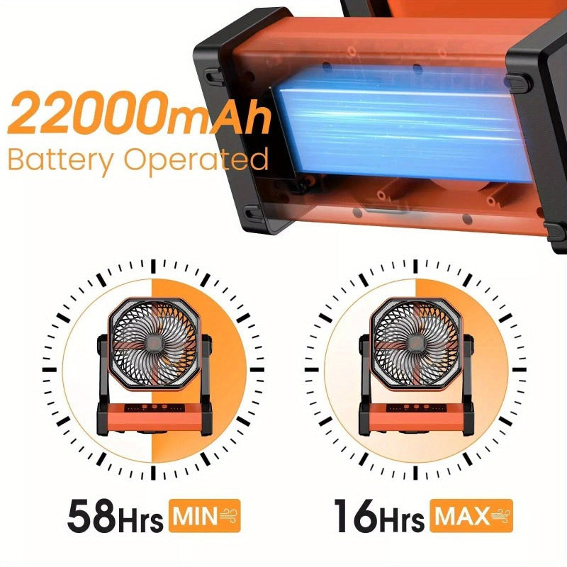 Camping Fan Up To 99Hours Battery Powered Portable Outdoor w/22000mAh Power Bank