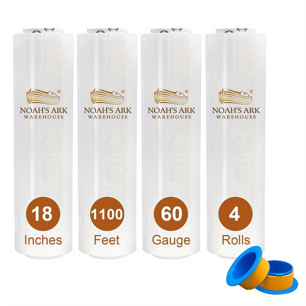 18" x 1100 FT 60 Gauge 4 Rolls Pallet Wrap Stretch Film Hand Shrink Wrap Clear