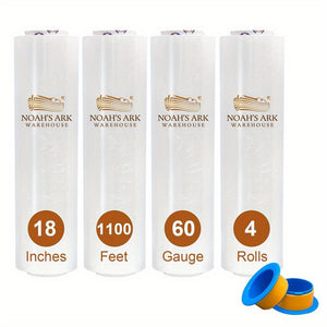 18" x 1100 FT 60 Gauge 4 Rolls Pallet Wrap Stretch Film Hand Shrink Wrap Clear