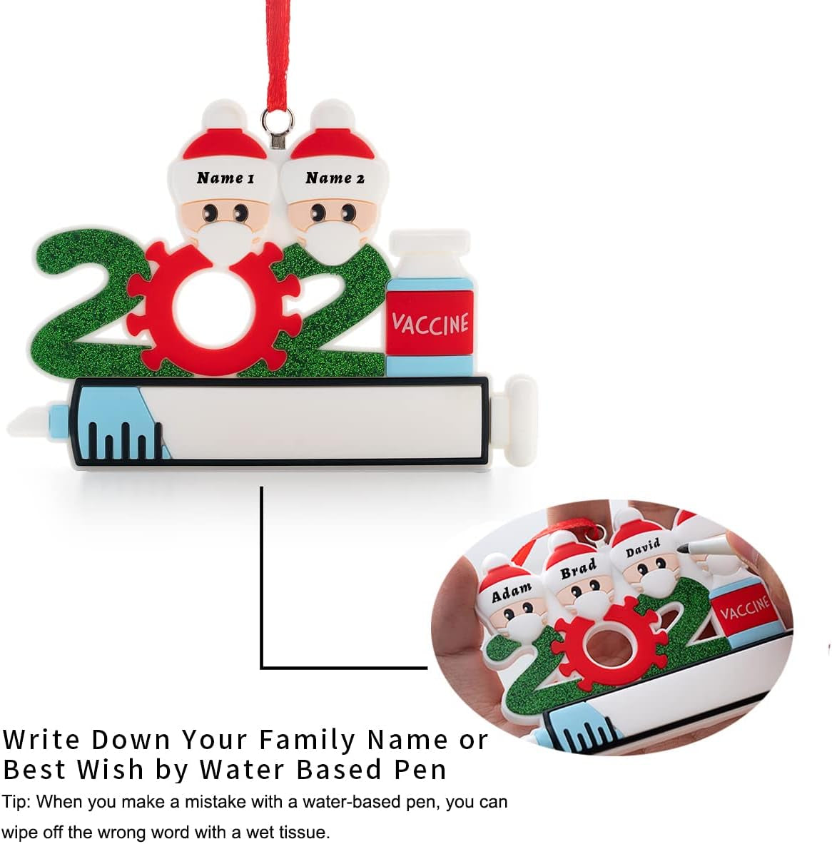 Personalized Christmas Ornaments 2021 Quarantine Survivor Family Ornament Hanging Christmas Decoration Kits Name Christmas Ornament (Family of 2).