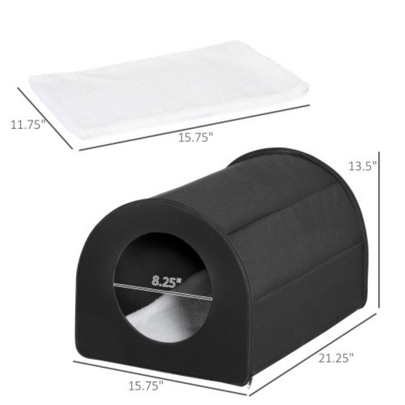 Portable Dome Heated Cat House – Waterproof Winter Shelter for Kitty, Black