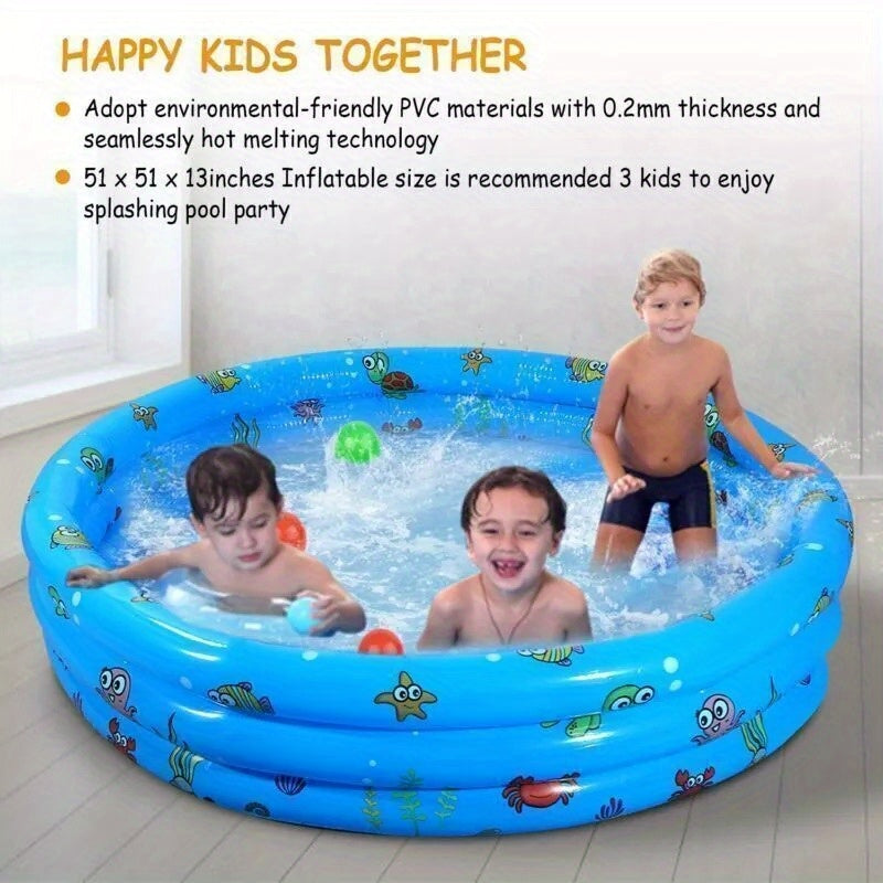 51x13 Inch Inflatable Swimming Pool | Blow-Up Family Pool for 3 Kids | Foldable Swim Ball Pool