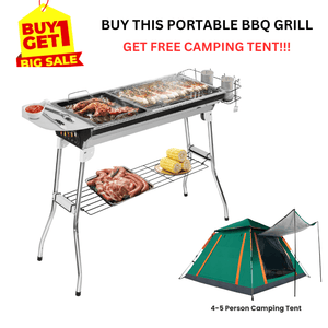 Special Offer: Foldable BBQ Grill Portable Charcoal Barbecue with Free 4-5 Person Camping Tent Waterproof & Foldable