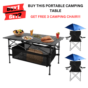 Bundle Deal: Portable Aluminum Camping Table + 2 Free Camping Chairs - Ideal for Picnic, BBQ, & Hiking