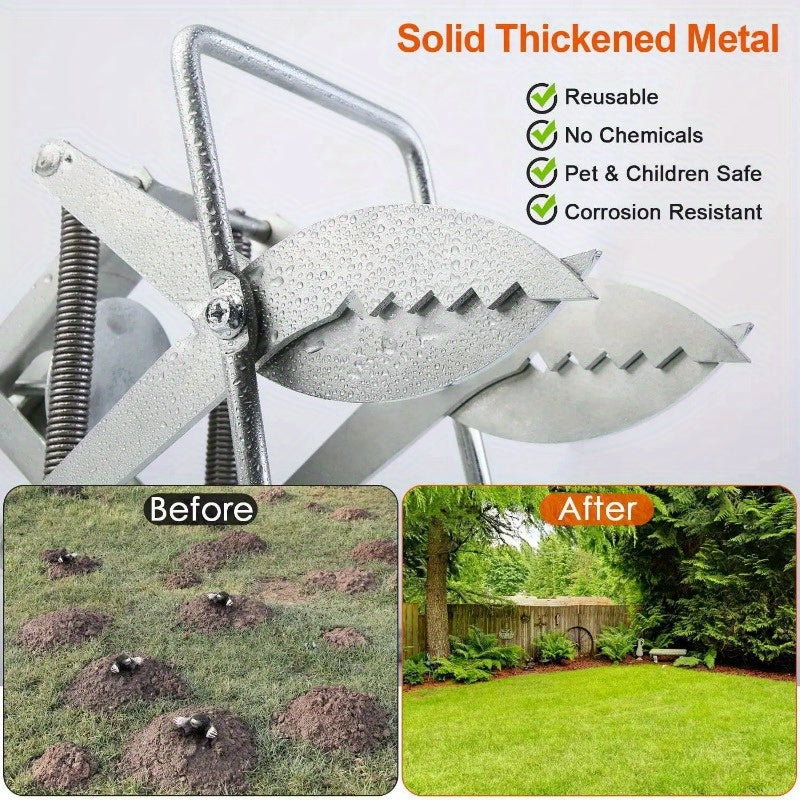 2PCS Reusable Mole Traps - Easy Setup Scissor Traps for Gopher & Rodent Control, Solid Metal for Lawn, Garden, and Yard