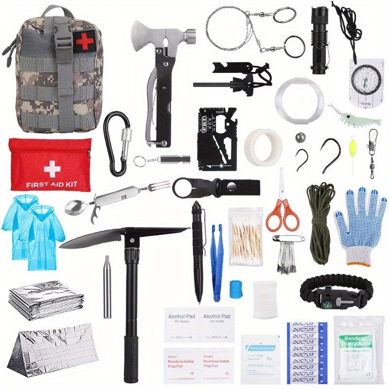 125Pcs Survival Kits Professional Emergency Survival Gear Tactical First Aid Kit Supplies for Outdoor Adventure Camping Hiking Hunting