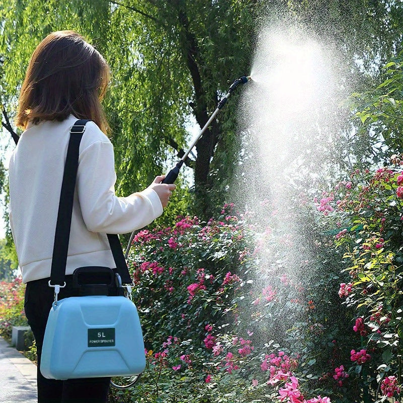 5L/1.3Gallon Electric Plant Sprayer Telescopic Rechargeable Garden Sprayer Automatic Handheld Sprayer with 3 Spray Spouts Shoulder Strap for Cleaning Sterilization