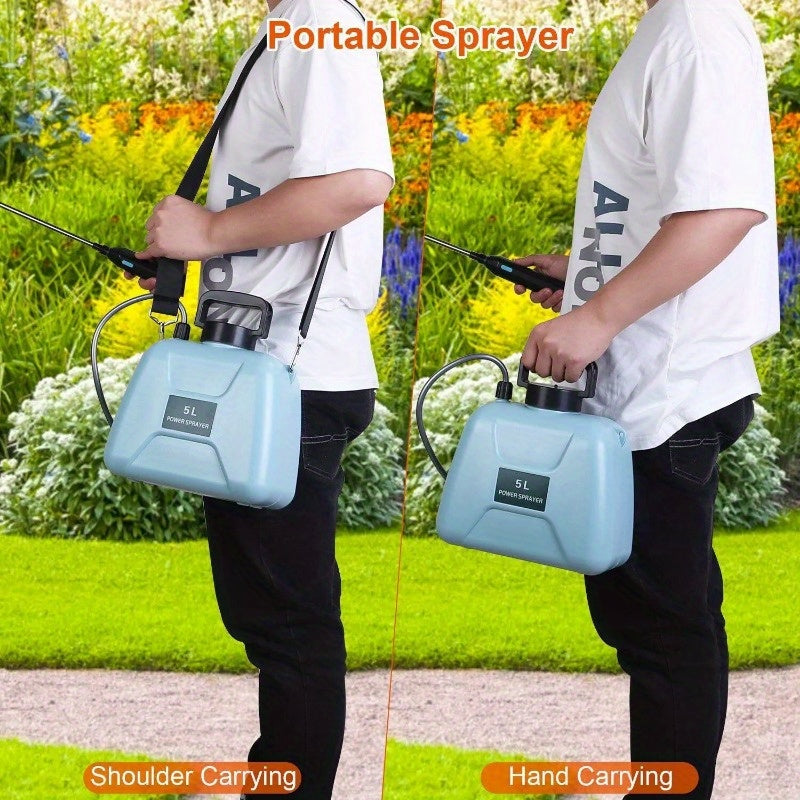5L/1.3Gallon Electric Plant Sprayer Telescopic Rechargeable Garden Sprayer Automatic Handheld Sprayer with 3 Spray Spouts Shoulder Strap for Cleaning Sterilization