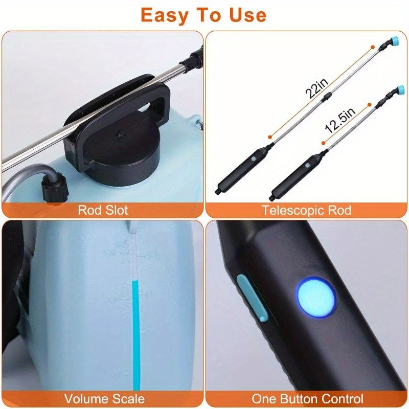 5L/1.3Gallon Electric Plant Sprayer Telescopic Rechargeable Garden Sprayer Automatic Handheld Sprayer with 3 Spray Spouts Shoulder Strap for Cleaning Sterilization