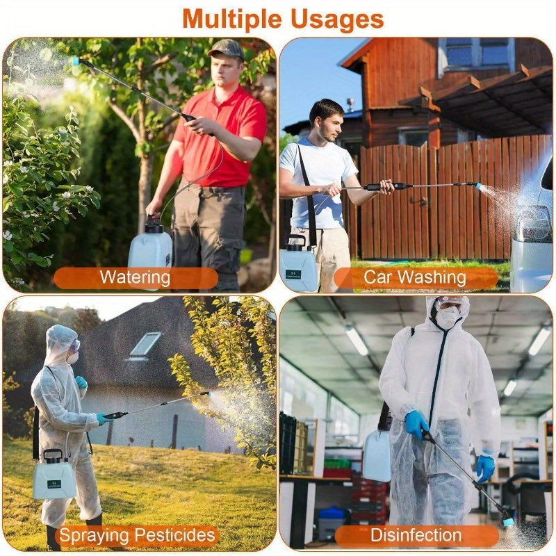 5L/1.3Gallon Electric Plant Sprayer Telescopic Rechargeable Garden Sprayer Automatic Handheld Sprayer with 3 Spray Spouts Shoulder Strap for Cleaning Sterilization