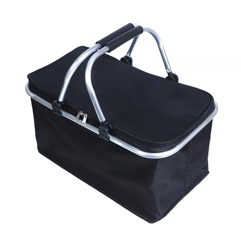 Large capacity insulated basket picnic bag picnic basket foldable shopping bag preservation bag lunch bag, Black