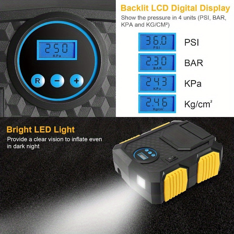 12V DC Tire Inflator 120W 150PSI Electric Air Compressor Pump with LCD, 25L/Min High Air FlowAir Compressor Pump with LCD