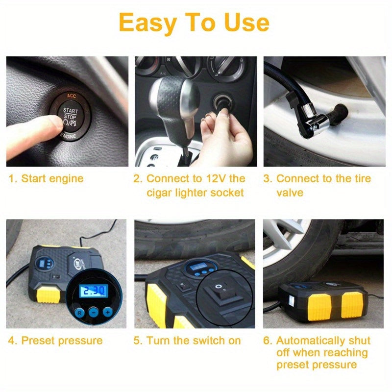 12V DC Tire Inflator 120W 150PSI Electric Air Compressor Pump with LCD, 25L/Min High Air FlowAir Compressor Pump with LCD