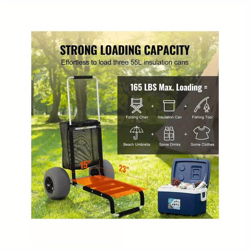 Beach Carts For Sand, 23" X 15" Cargo Deck, W/ 13" TPU Balloon Wheels