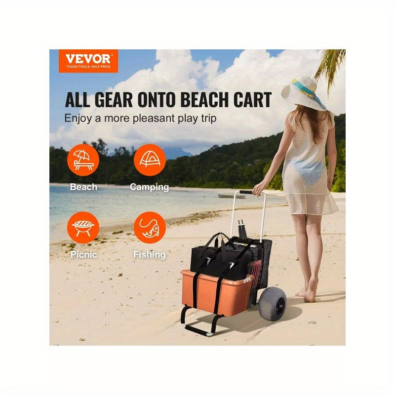 Beach Carts For Sand, 23" X 15" Cargo Deck, W/ 13" TPU Balloon Wheels