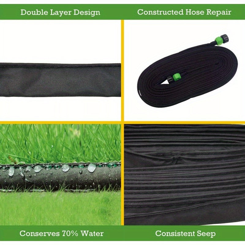 50FT Black Soaker Garden Expandable Water Hose, Durable PVC Flat Design