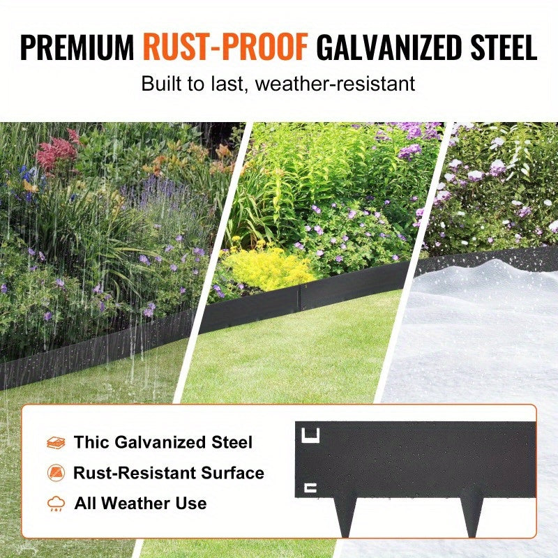 Steel Landscape Edging, 5-pack Steel Garden Edging Borders, 39" L x 3" H Strips, Hammer-in Edging Border, Bendable Metal Landscape Edging for Yard, Garden, Lawn, 3.15" Spike Height, Black