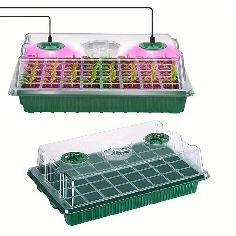 2Pcs 40 Cells Seed Starter Tray Plant Grow Light with 4 Adjustable Brightness Automatic Timing Setting Humidity Dome Plant Germination Garden