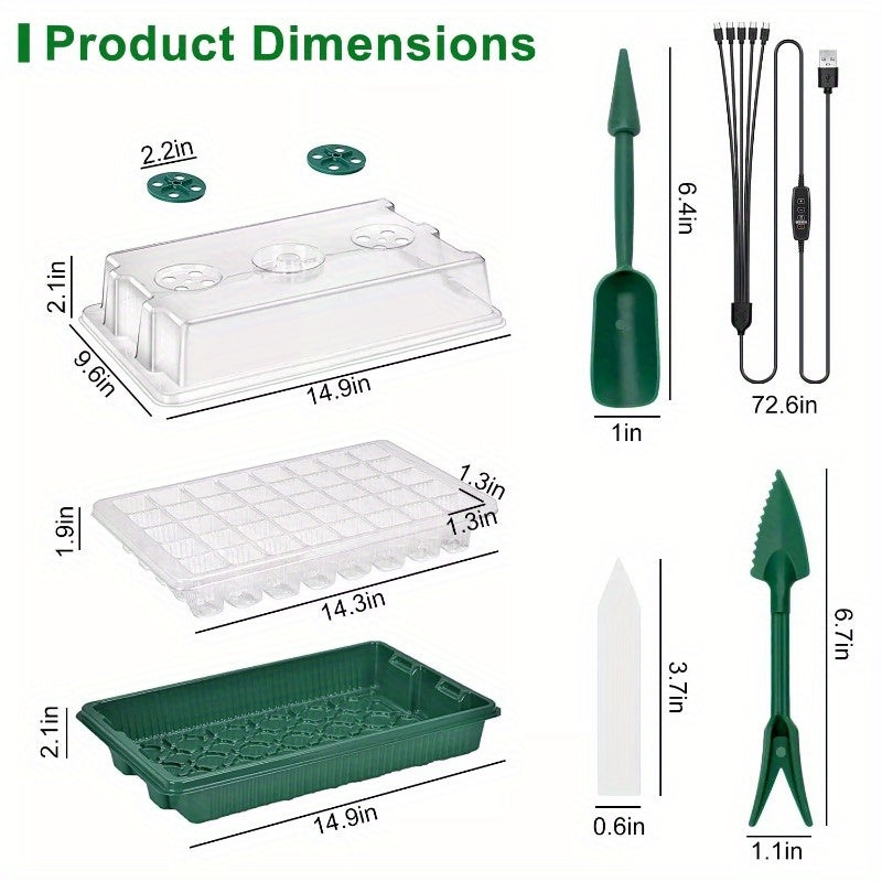 2Pcs 40 Cells Seed Starter Tray Plant Grow Light with 4 Adjustable Brightness Automatic Timing Setting Humidity Dome Plant Germination Garden