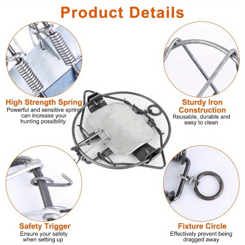 2Pcs Animal Spring Trap Sturdy Iron Animal Snap Trap 7In Powerful Reusable Fox Raccoon Rabbit Skunk Feral, 6 Inches