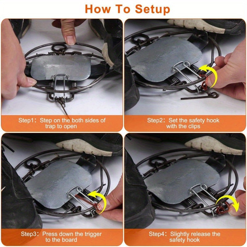 2Pcs Animal Spring Trap Sturdy Iron Animal Snap Trap 7In Powerful Reusable Fox Raccoon Rabbit Skunk Feral, 6 Inches