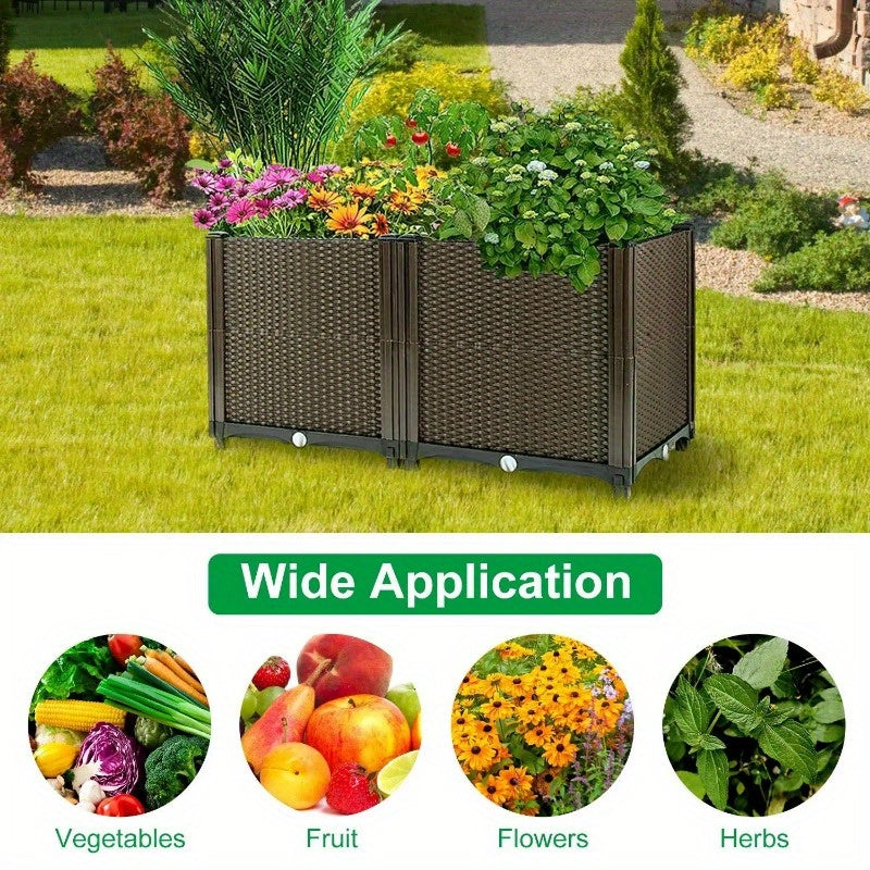 Raised Garden Bed Plant Growth Box with Self-watering System for Garden Patio Balcony Elevated Planter Box for Flowers Vegetables Herbs