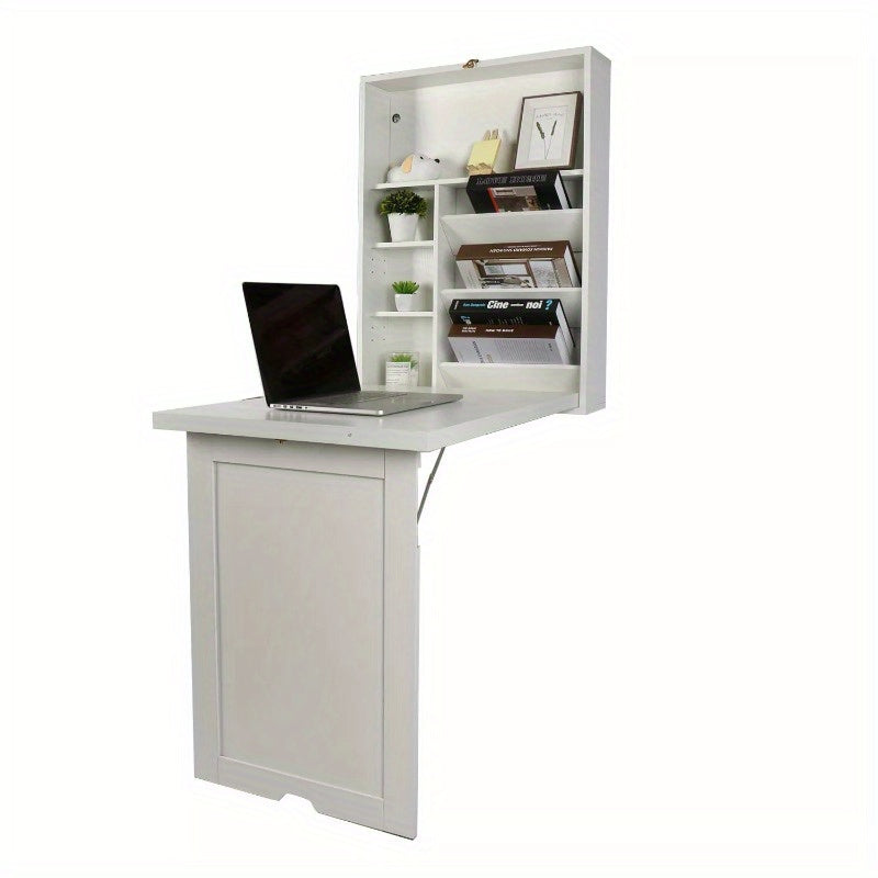 Floating Computer Desk Wall Mount Writing Table Foldable Cabinet Storage Shelves