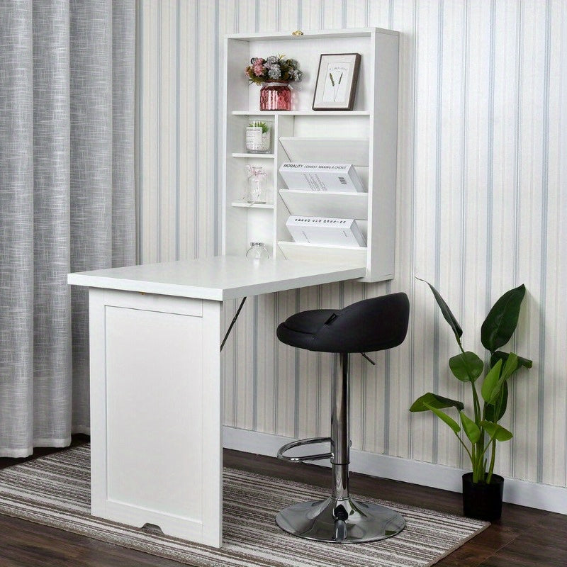 Floating Computer Desk Wall Mount Writing Table Foldable Cabinet Storage Shelves