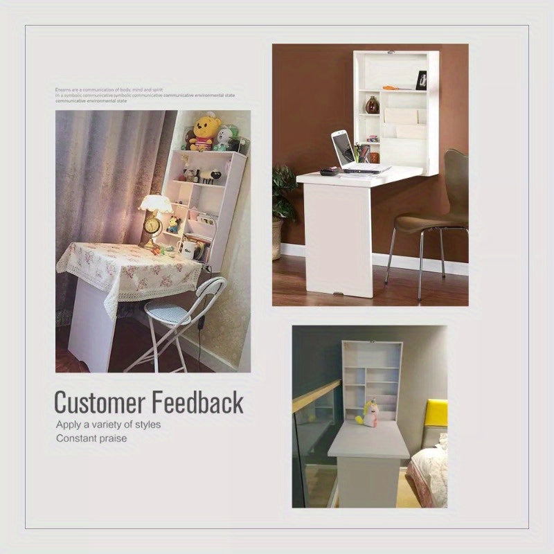 Floating Computer Desk Wall Mount Writing Table Foldable Cabinet Storage Shelves