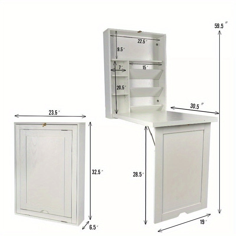 Floating Computer Desk Wall Mount Writing Table Foldable Cabinet Storage Shelves