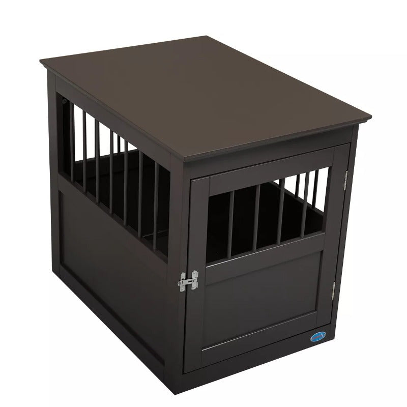 Wood Dog Crate Furniture, End Table Designed Dog Kennel with Side Slats, Brown