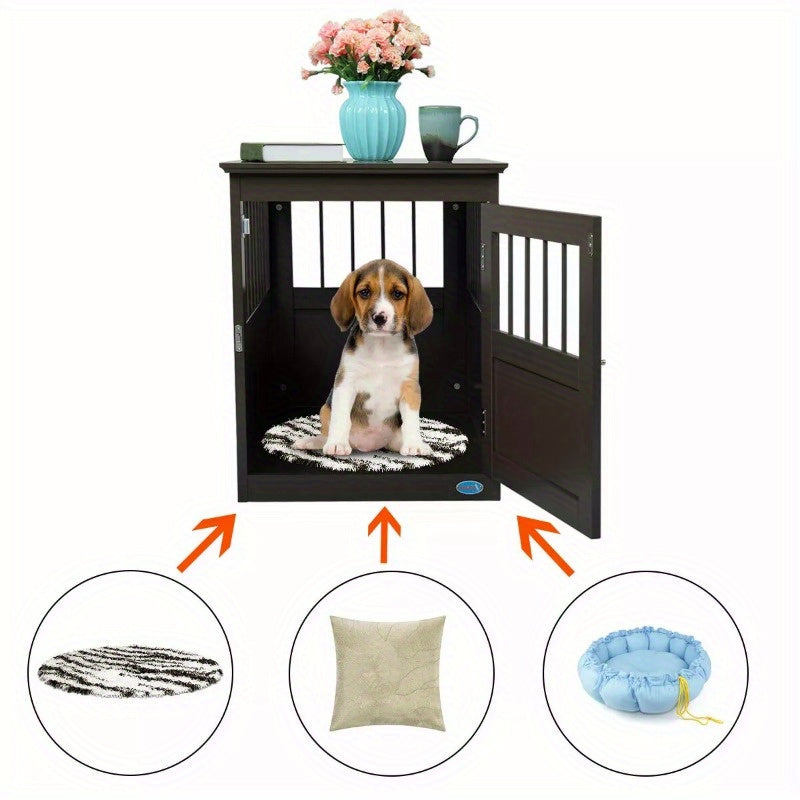 Wood Dog Crate Furniture, End Table Designed Dog Kennel with Side Slats, Brown