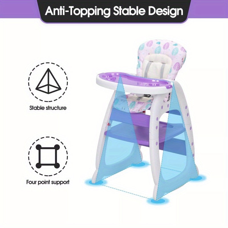 3-in-1 Baby High Chairs Toddler Feeding Play Booster Seat w/ Adjustable Tray