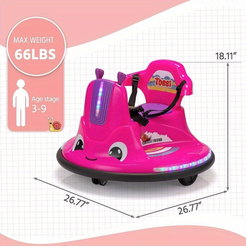 360° Degree Toddlers Bumper Car 12v Baby Electric Ride On Snail Shape Toy