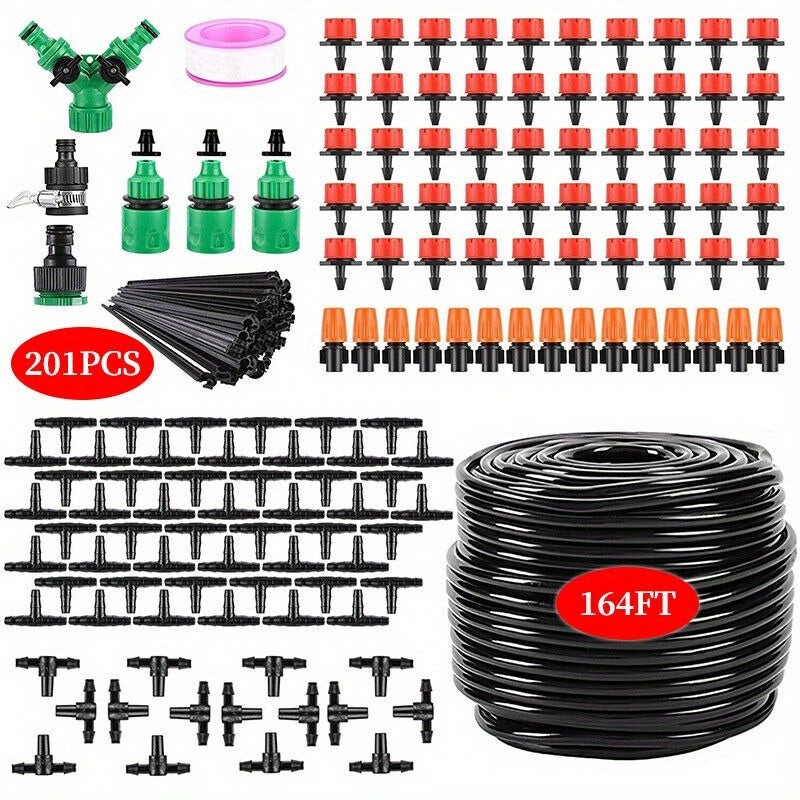 164FT Drip Irrigation Kit Automatic Garden Irrigation System Misting Plant Watering Drip Kit for Garden Greenhouse Flower Bed Patio Lawn