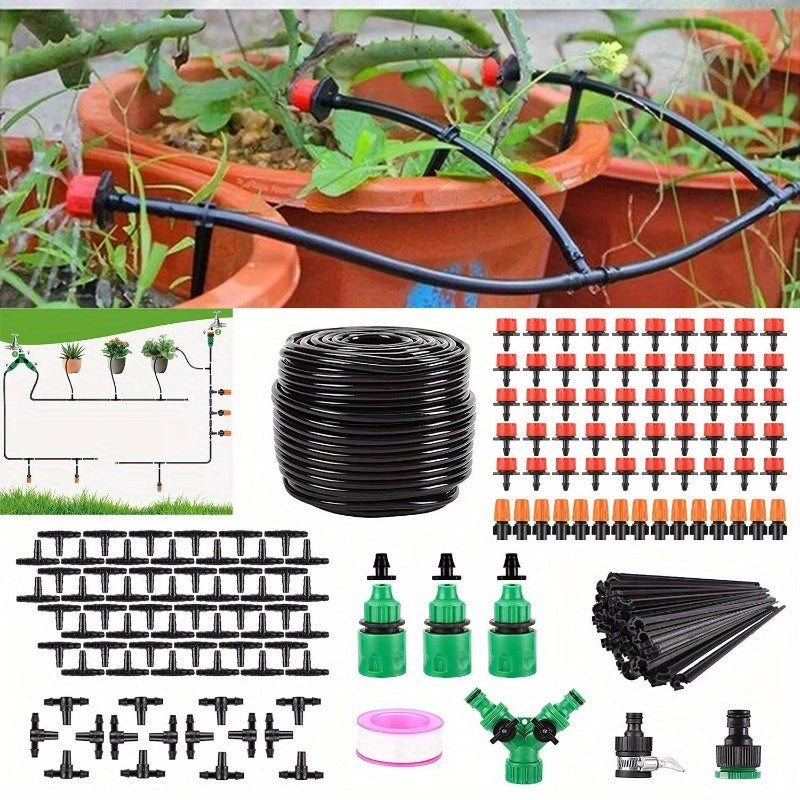 164FT Drip Irrigation Kit Automatic Garden Irrigation System Misting Plant Watering Drip Kit for Garden Greenhouse Flower Bed Patio Lawn
