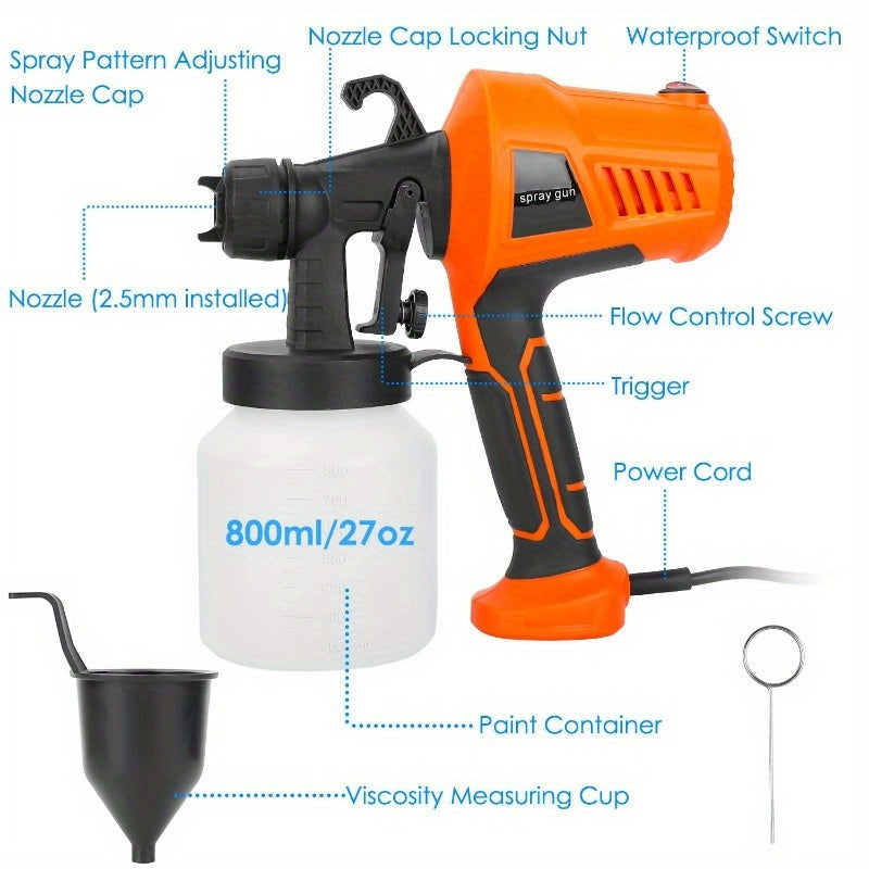 700W Handheld Electric Paint Sprayer, HVLP Spray Gun for Fences, Brick Walls, and More
