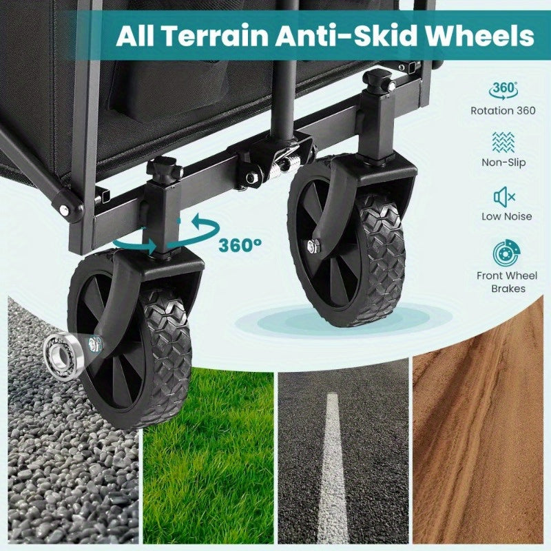 220Lbs Collapsible Beach Cart Folding Wagon Utility Shopping Cart Outdoor Garden Cart Black