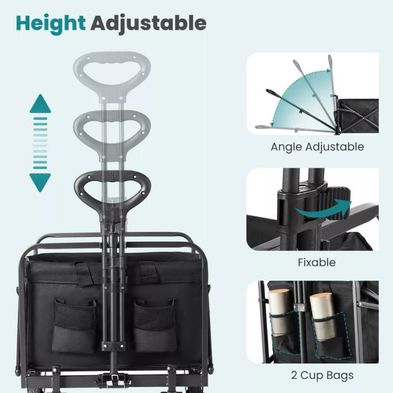 220Lbs Collapsible Beach Cart Folding Wagon Utility Shopping Cart Outdoor Garden Cart Black